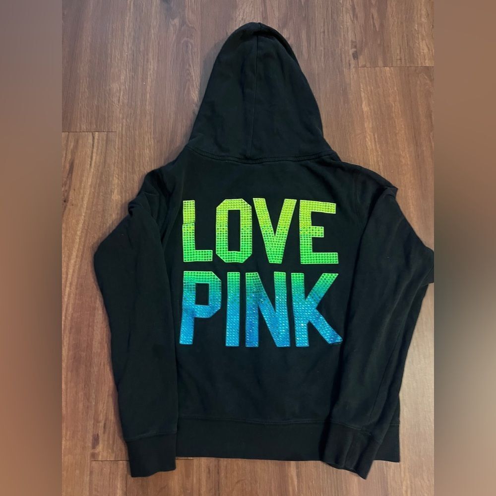 PINK VS RARE/HTF OMBRÉ RHINESTONE BLING HOODIE L